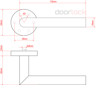 Ручка дверная DOORLOCK V 040/F/8/C/SS PZ, L-form
