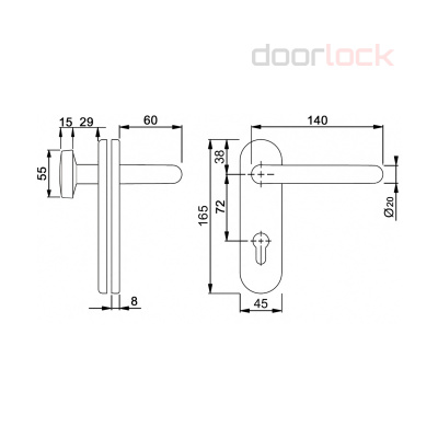 Ручка DOORLOCK 038KP/F/KNOB левая PZ72 U-form Rt